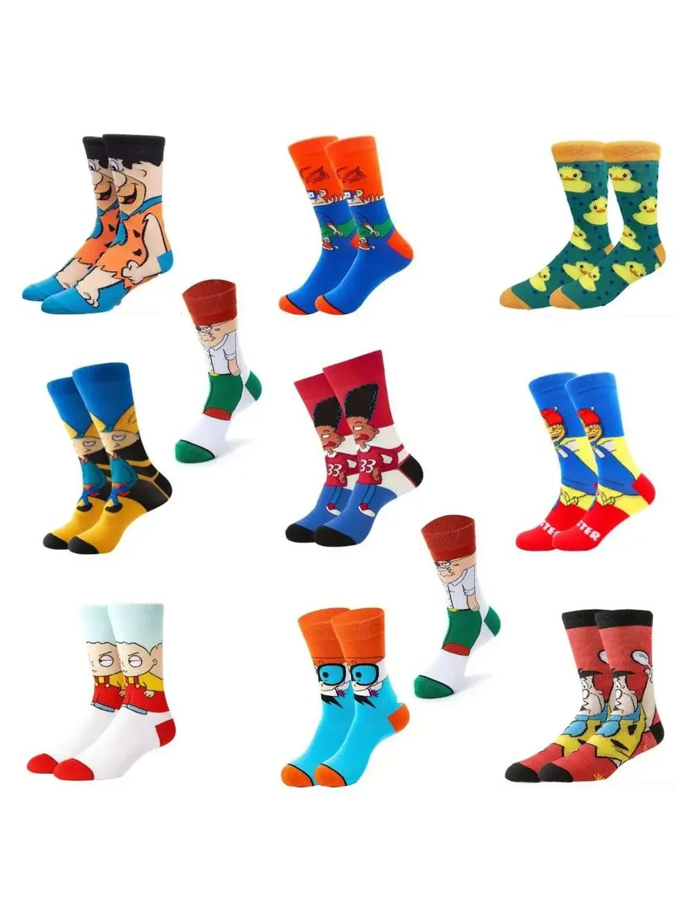 (RFB2) 10 Pairs Cartoon Crew Socks Family Guy Rugrats Hey Arnold Dexter